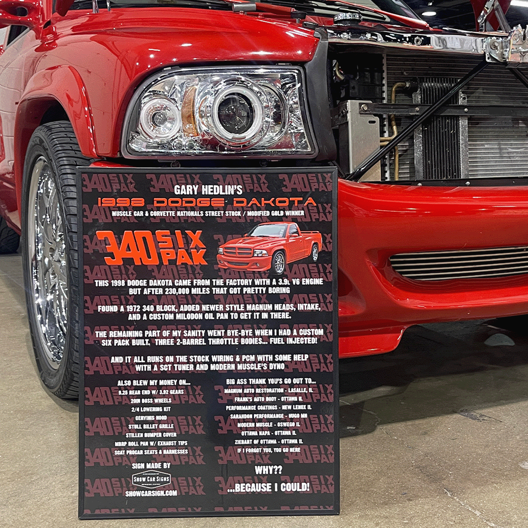 98 Dodge Dakota Car Show Board